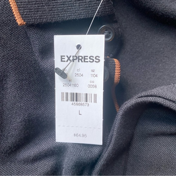 Express Men’s Black with Brown Tipped Collared Polo Pullover Shirt NWT - Picture 4 of 5
